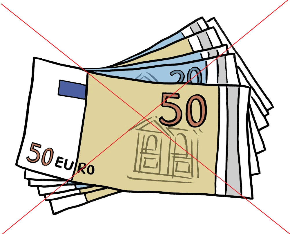 Illustration von Geldscheinen, die durchgestrichen sind