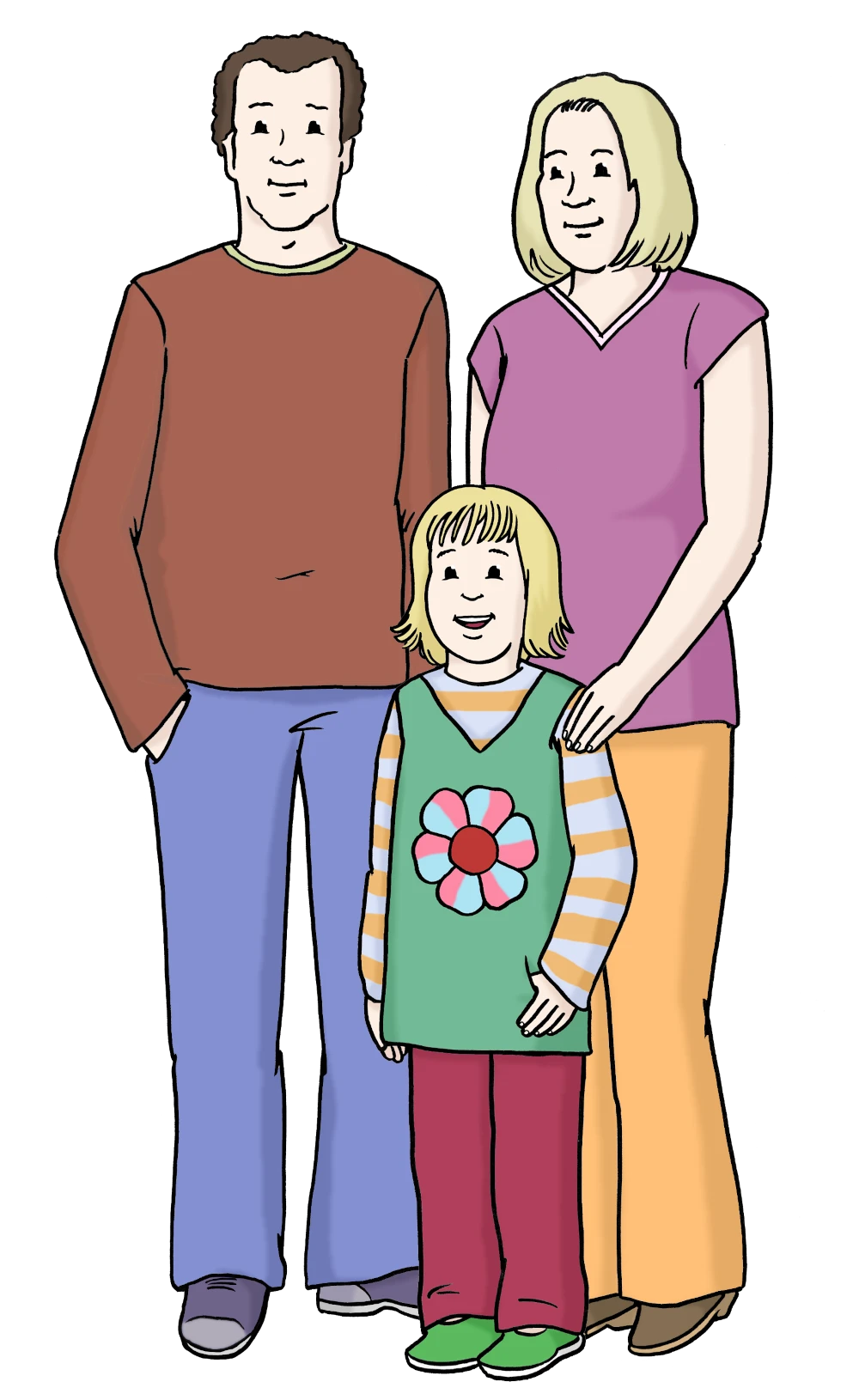 Illustration zweier Eltern mit einer Tochter